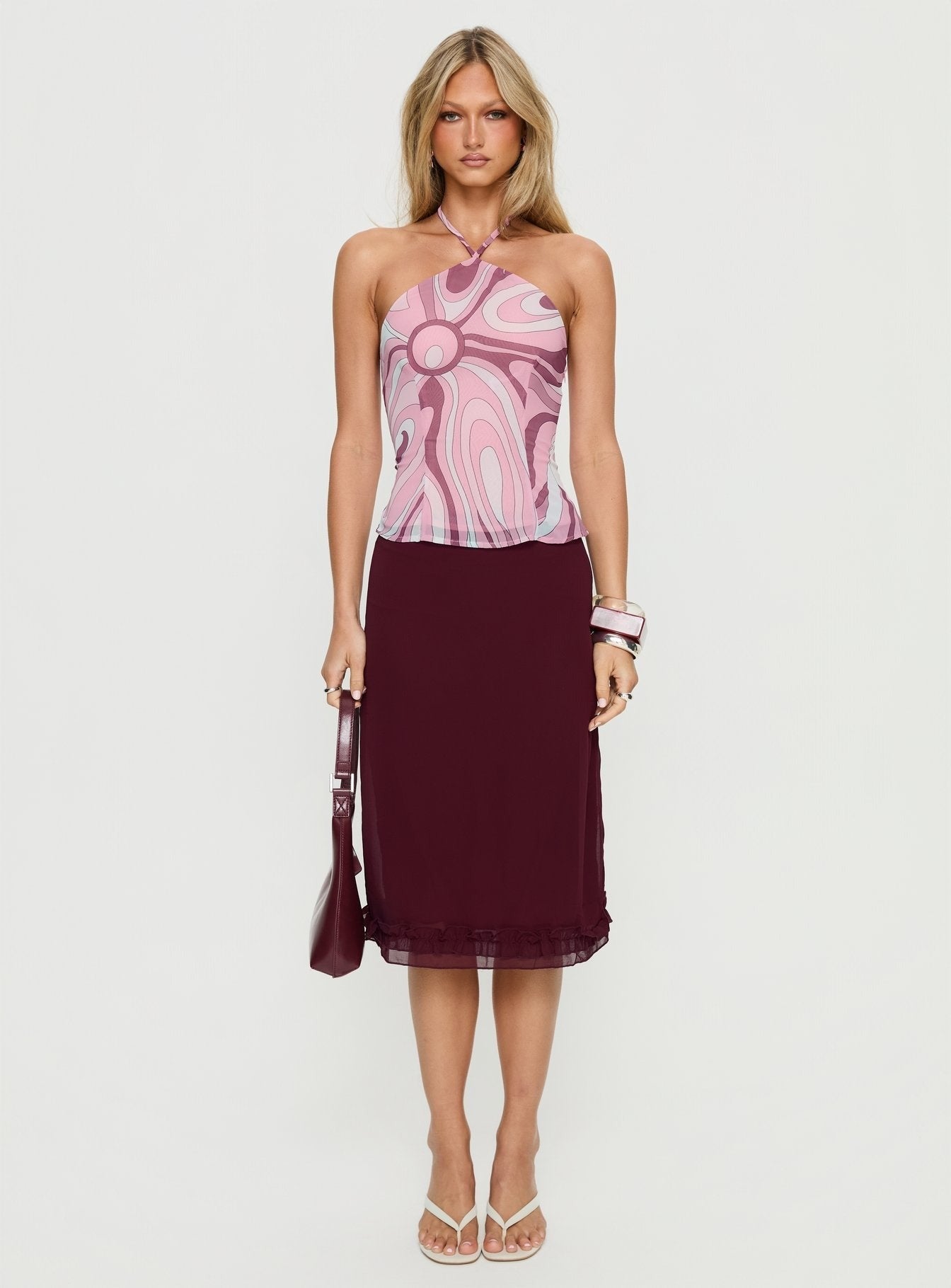 Mayble Arrow Neck Top Pink Swirl