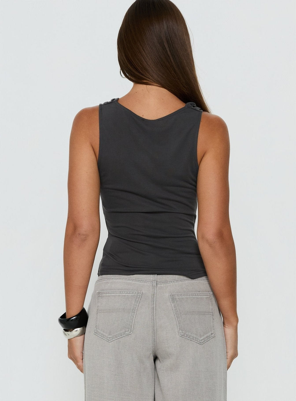 Quiet Confidence Studded Cowl Neck Top Grey