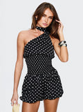 Saloma Scarf Detail Romper Black Polka