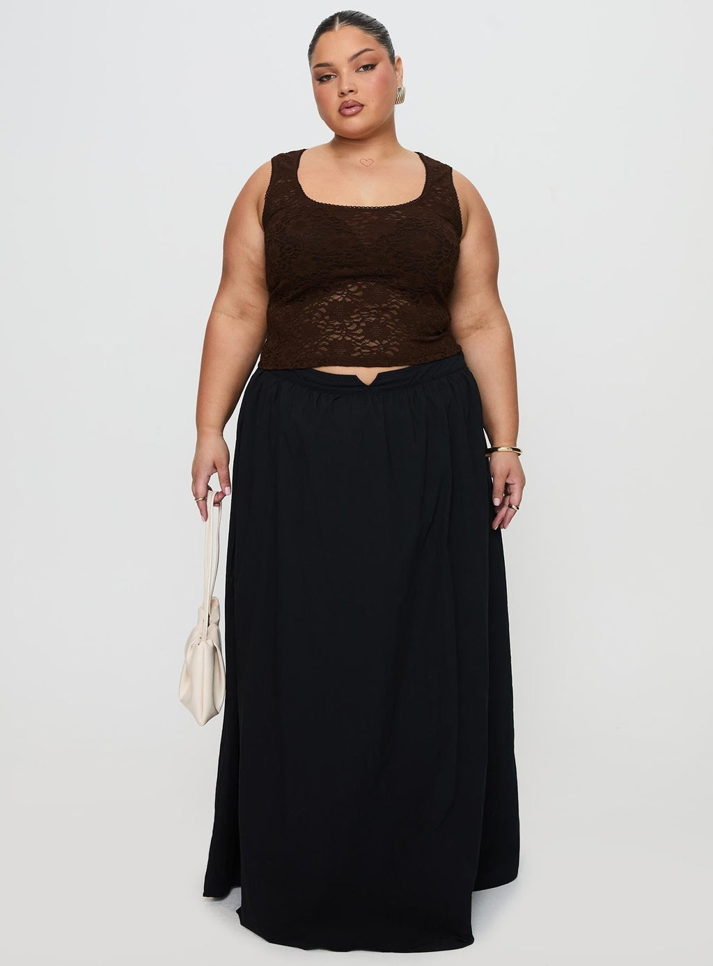 Rennata Gathered Mid Rise Maxi Skirt Black