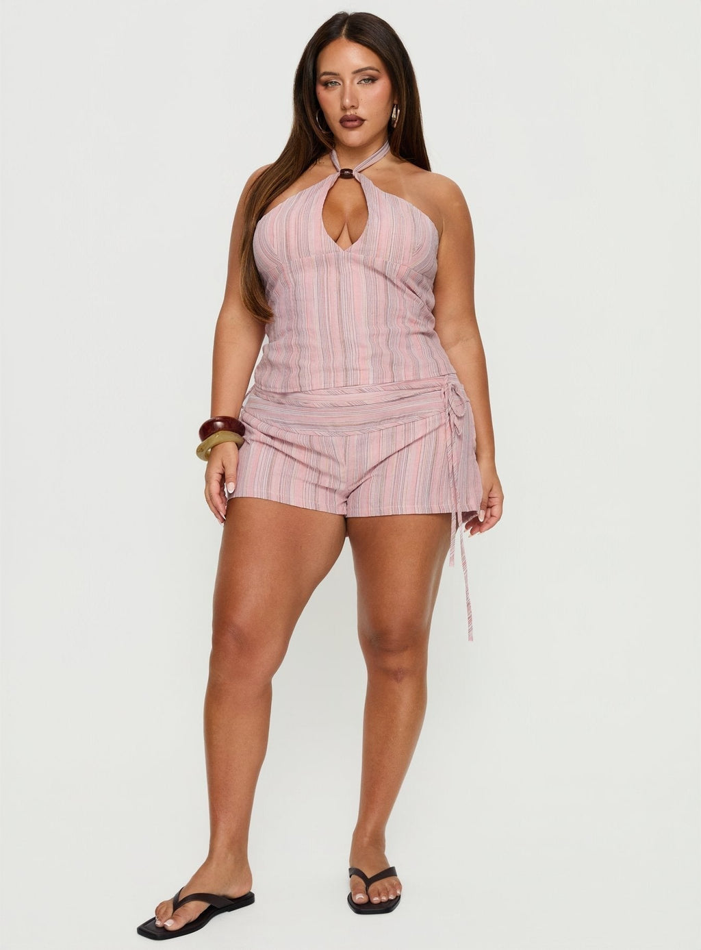 Electric Night Halter Tie Back Top Pink Stripe Curve