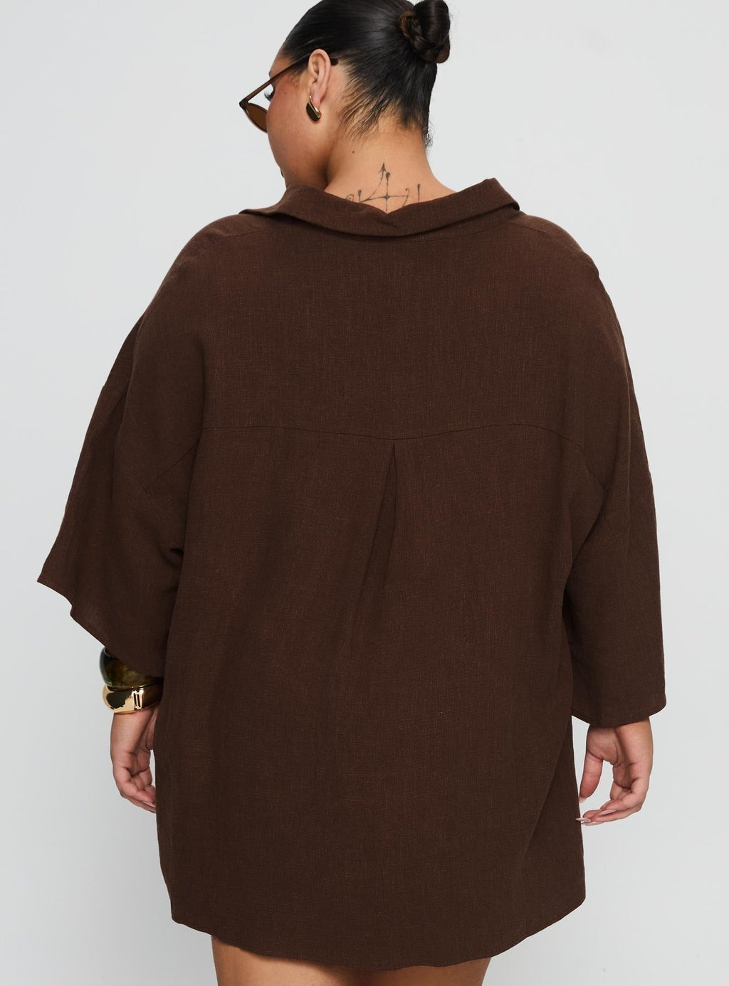 Peni Linen Button Down Top Chocolate Curve