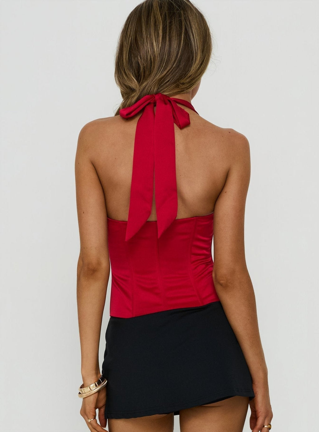 Gabriela Satin Halter Corset Top Red