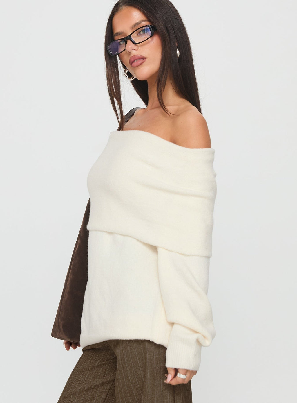 Halona Off Shoulder Knit Sweater Cream