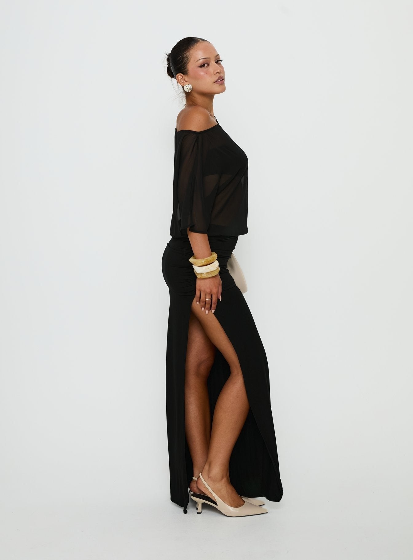 Lionne Slouchy Off Shoulder Maxi Dress Black