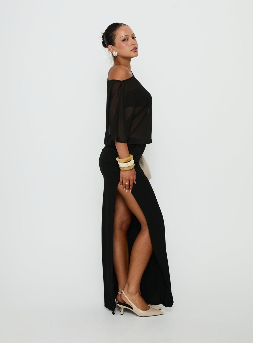 Lionne Slouchy Off Shoulder Maxi Dress Black