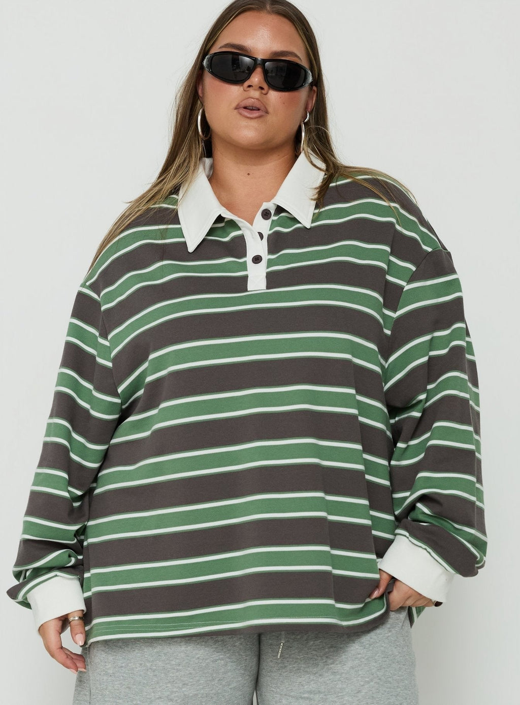 Tycen Polo Rugby Jumper Green / Grey Stripe Curve