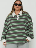 Tycen Polo Rugby Jumper Green / Grey Stripe Curve