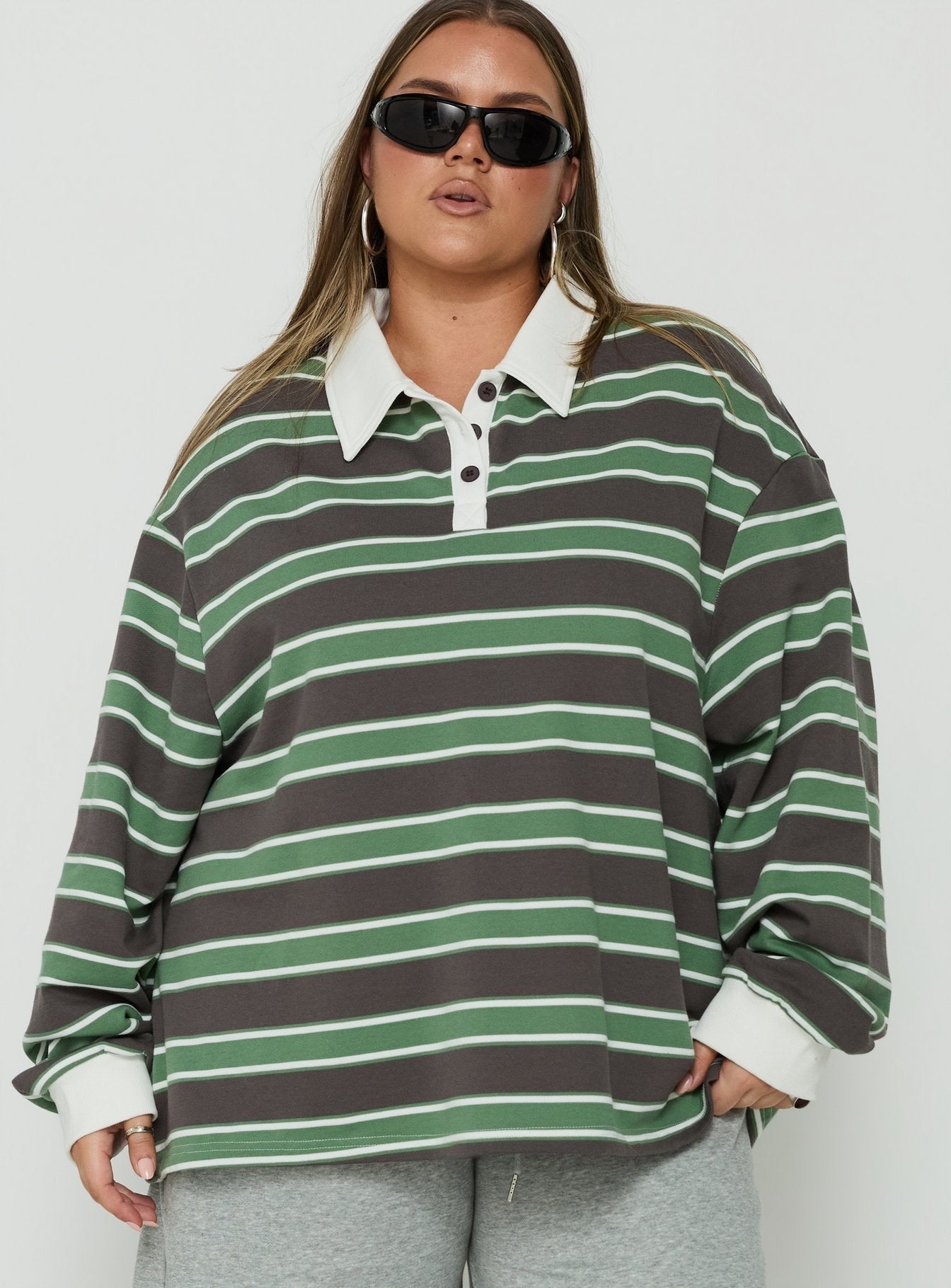 Tycen Polo Rugby Jumper Green / Grey Stripe Curve