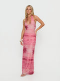 Amelina Halter Maxi Dress Pink Palm Tree Multi