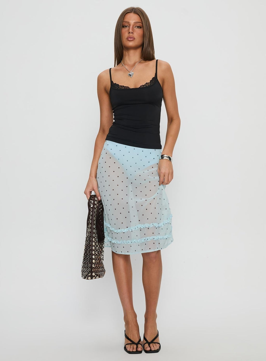 Spring To Summer Lace Trim Cami Top Black