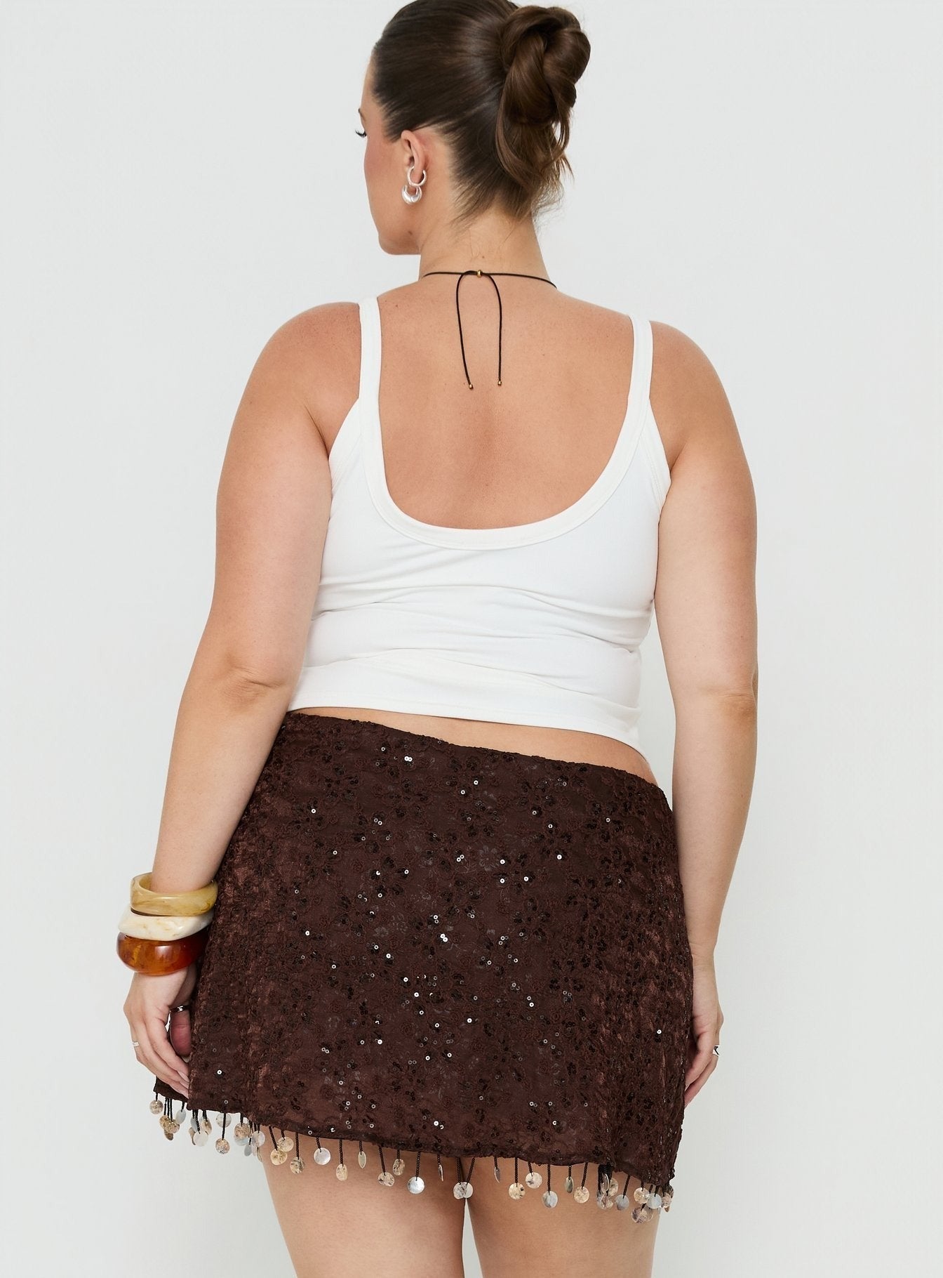 We Made It Sequin Skort Brown Curve
