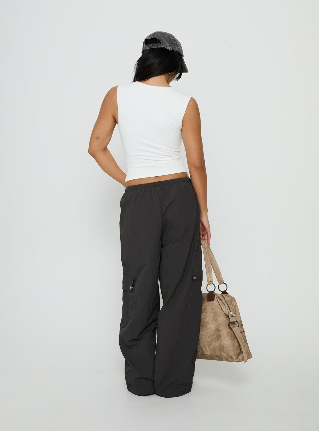 Lost On You Parachute Cargo Pants Charcoal