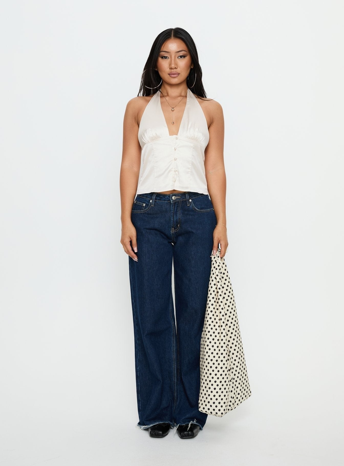 Isolda Satin Halter Top Cream