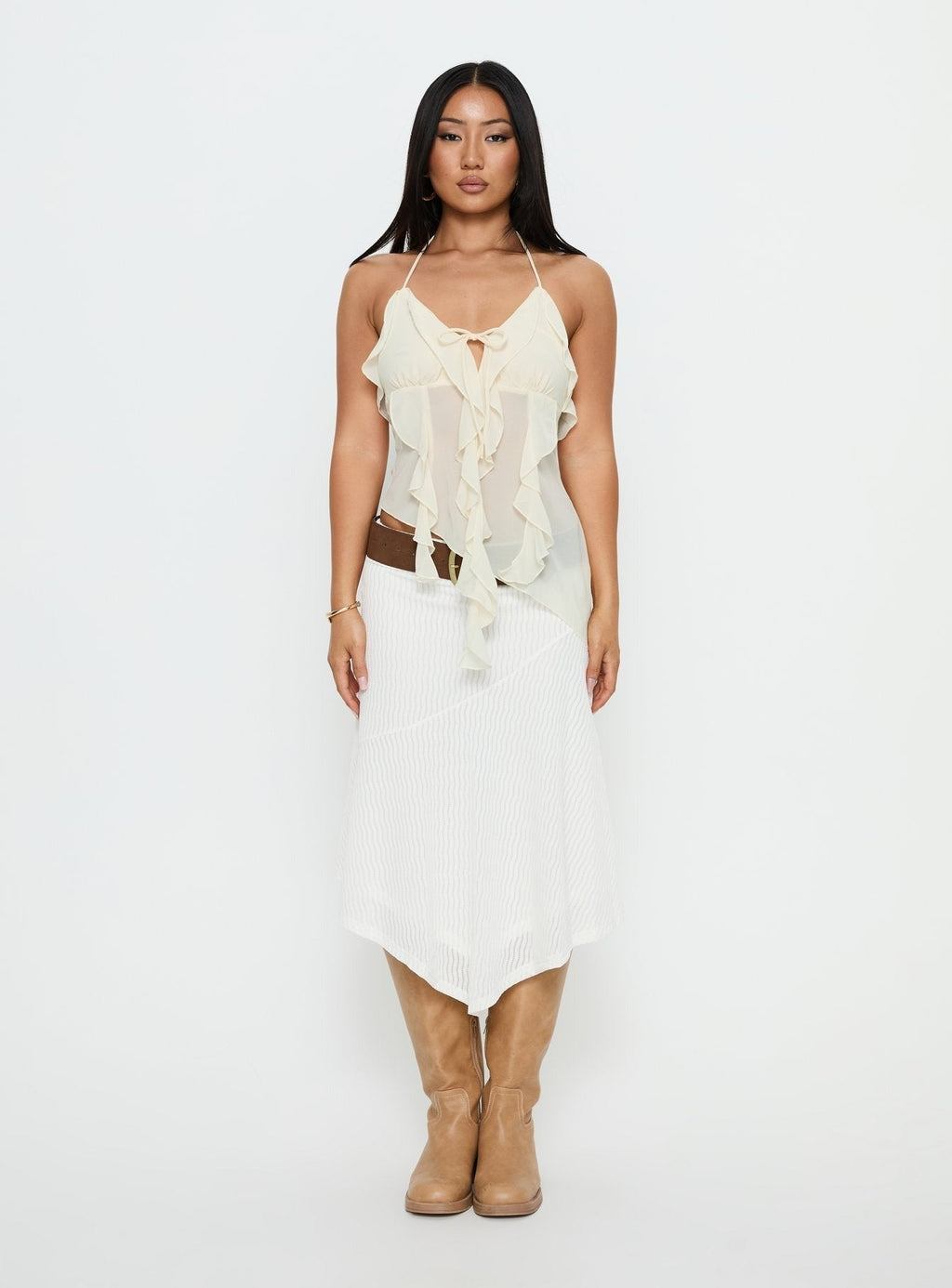 Dedra Sheer Frill Top Cream