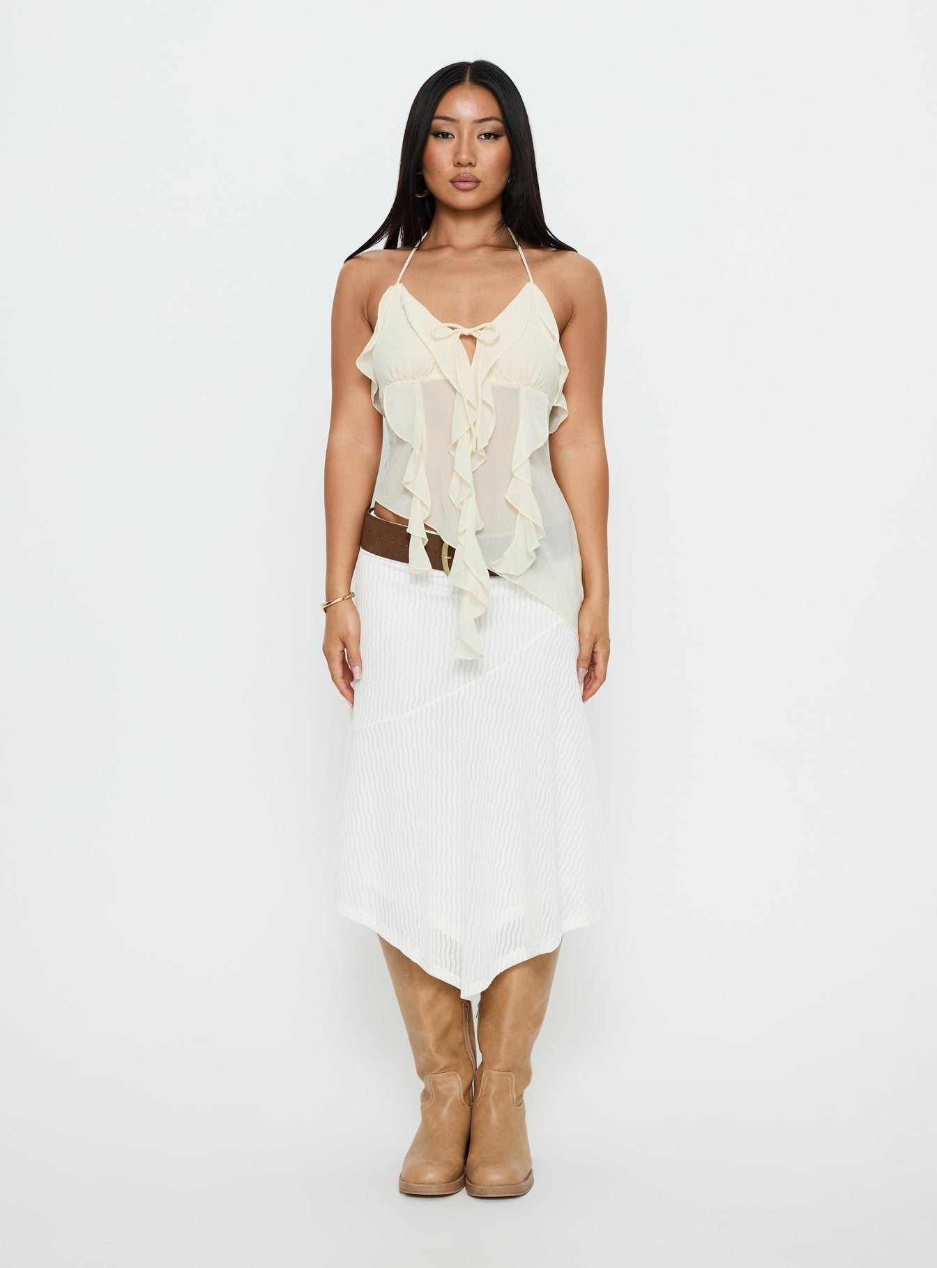 Dedra Sheer Frill Top Cream