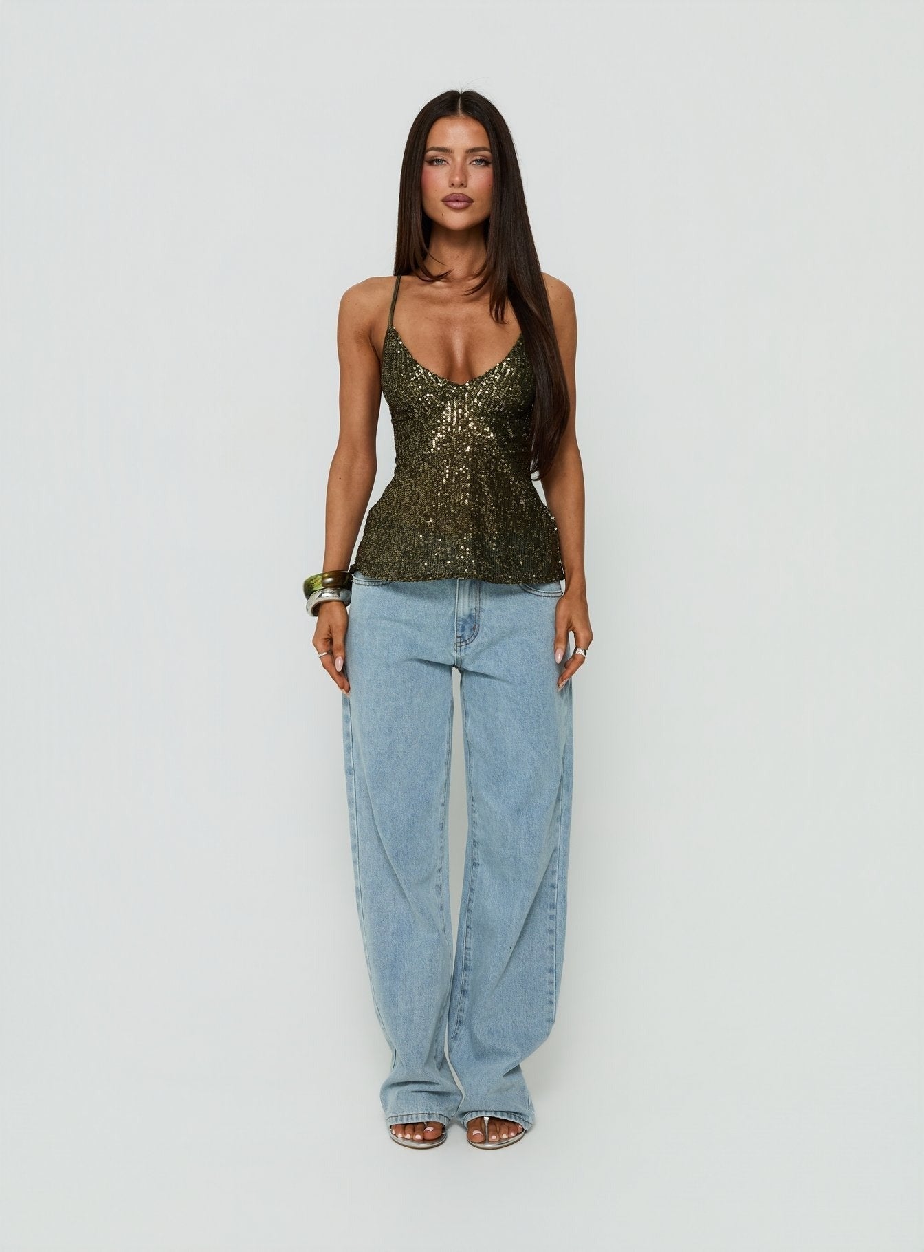 Opaline Sequin Cami Top Green
