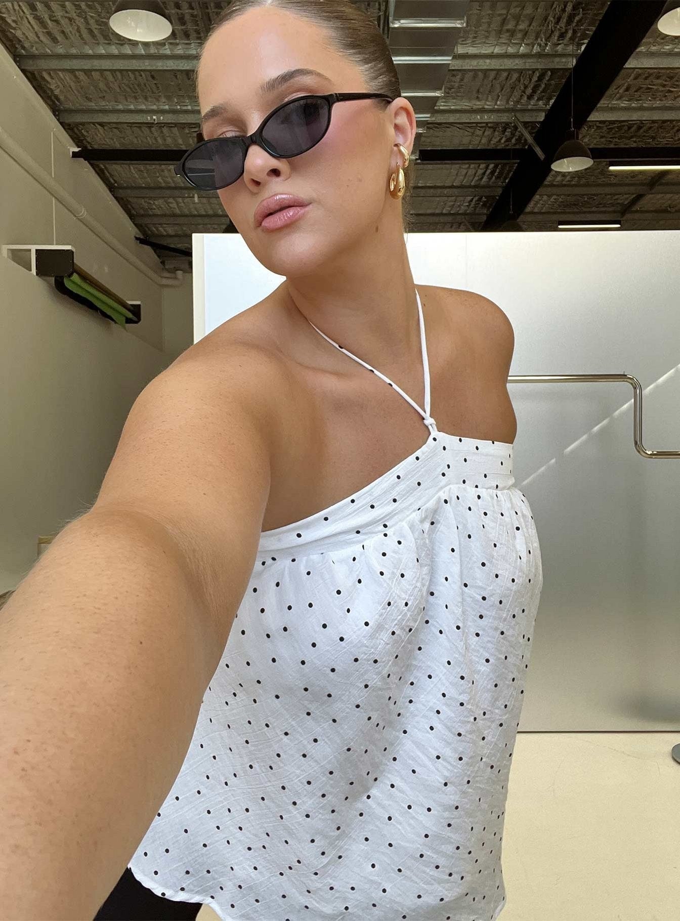Moonlit Top White Polka Curve