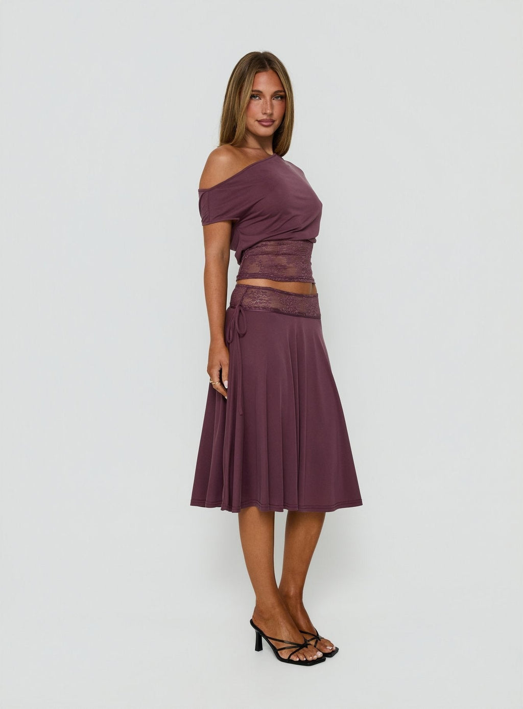 Marienna Lace Midi Skirt Plum