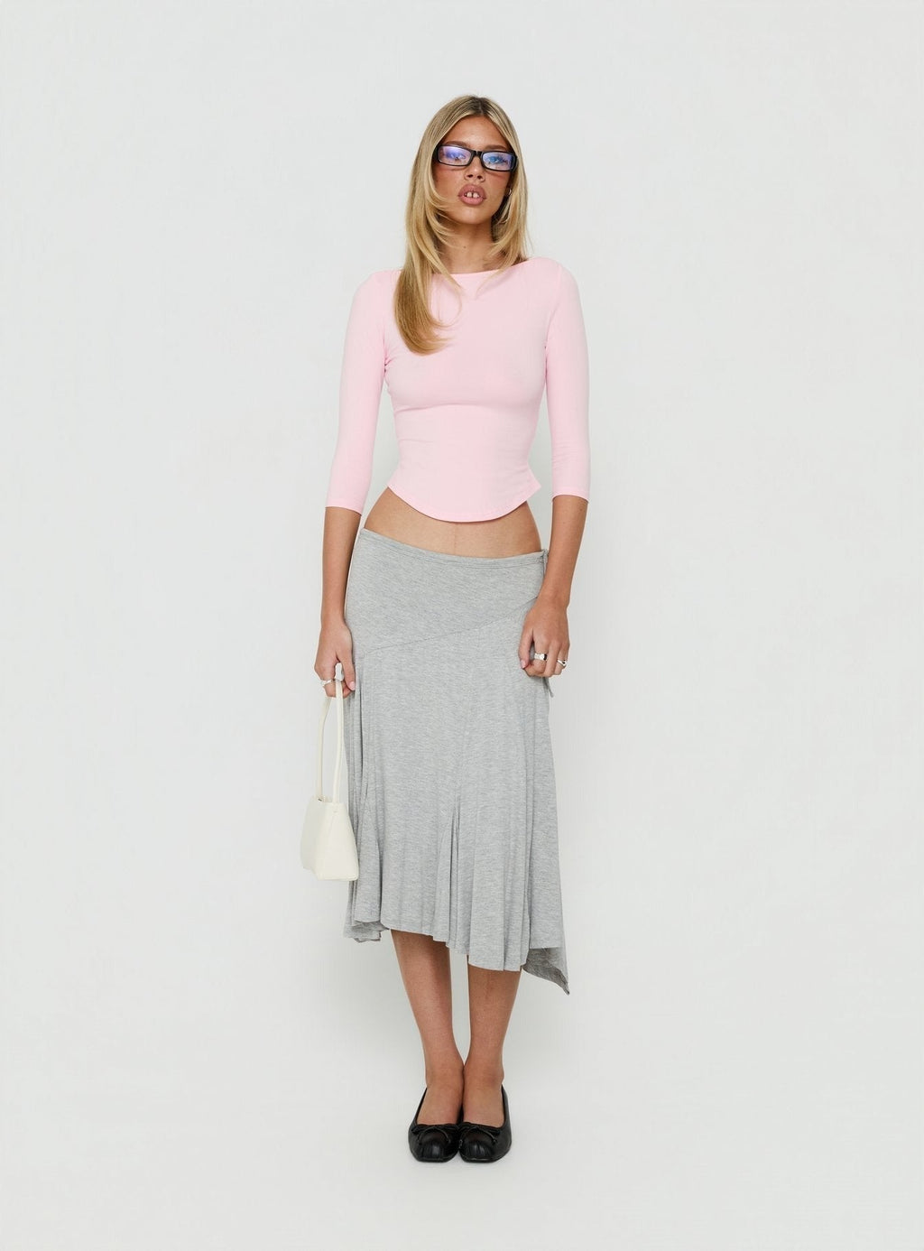 Myaah 3/4 Sleeve Curved Hem Top Pink