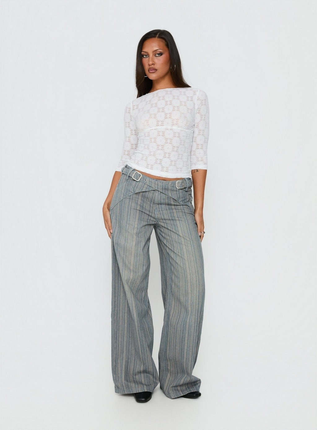 Seraphim Textured 3/4 Sleeve Top White