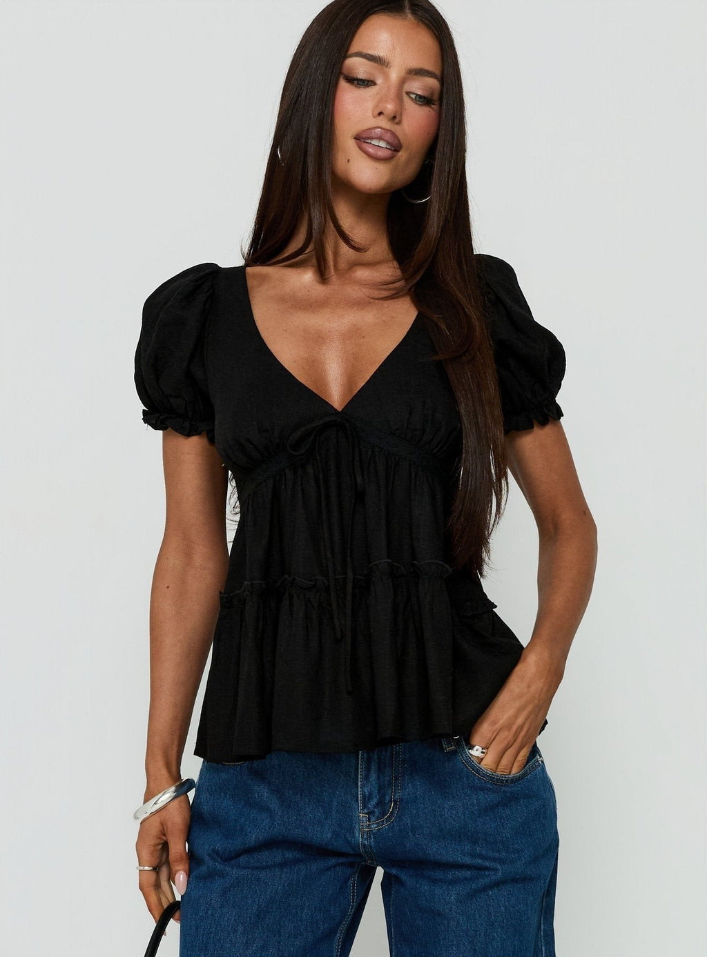 Kimberleigh Floaty Babydoll Top Black