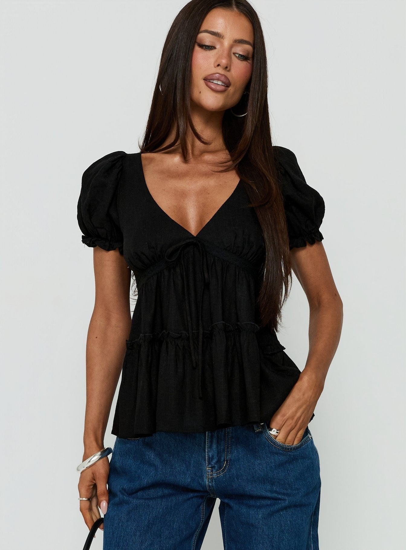 Kimberleigh Floaty Babydoll Top Black