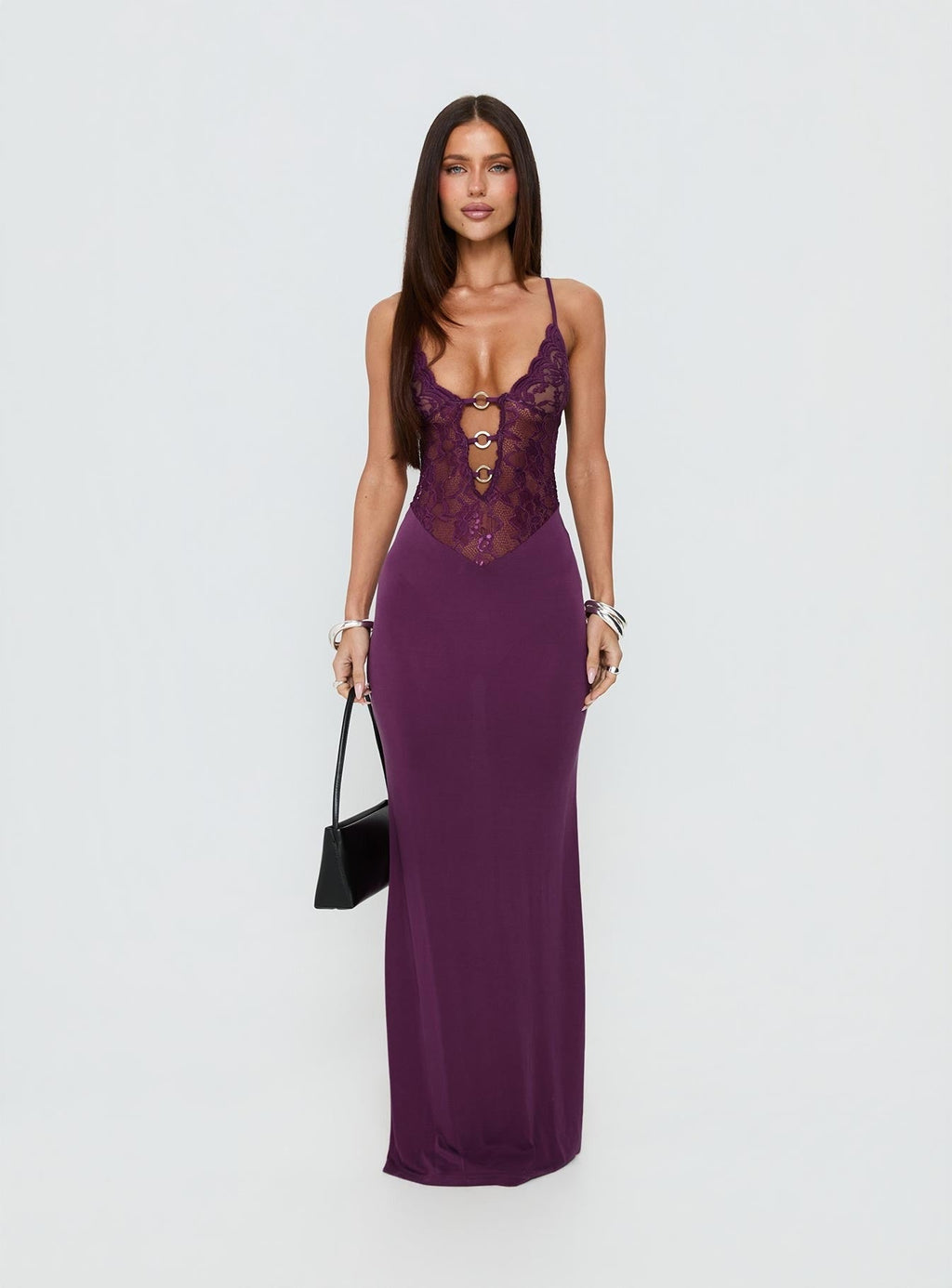 Totema Lace Halter Maxi Dress Purple