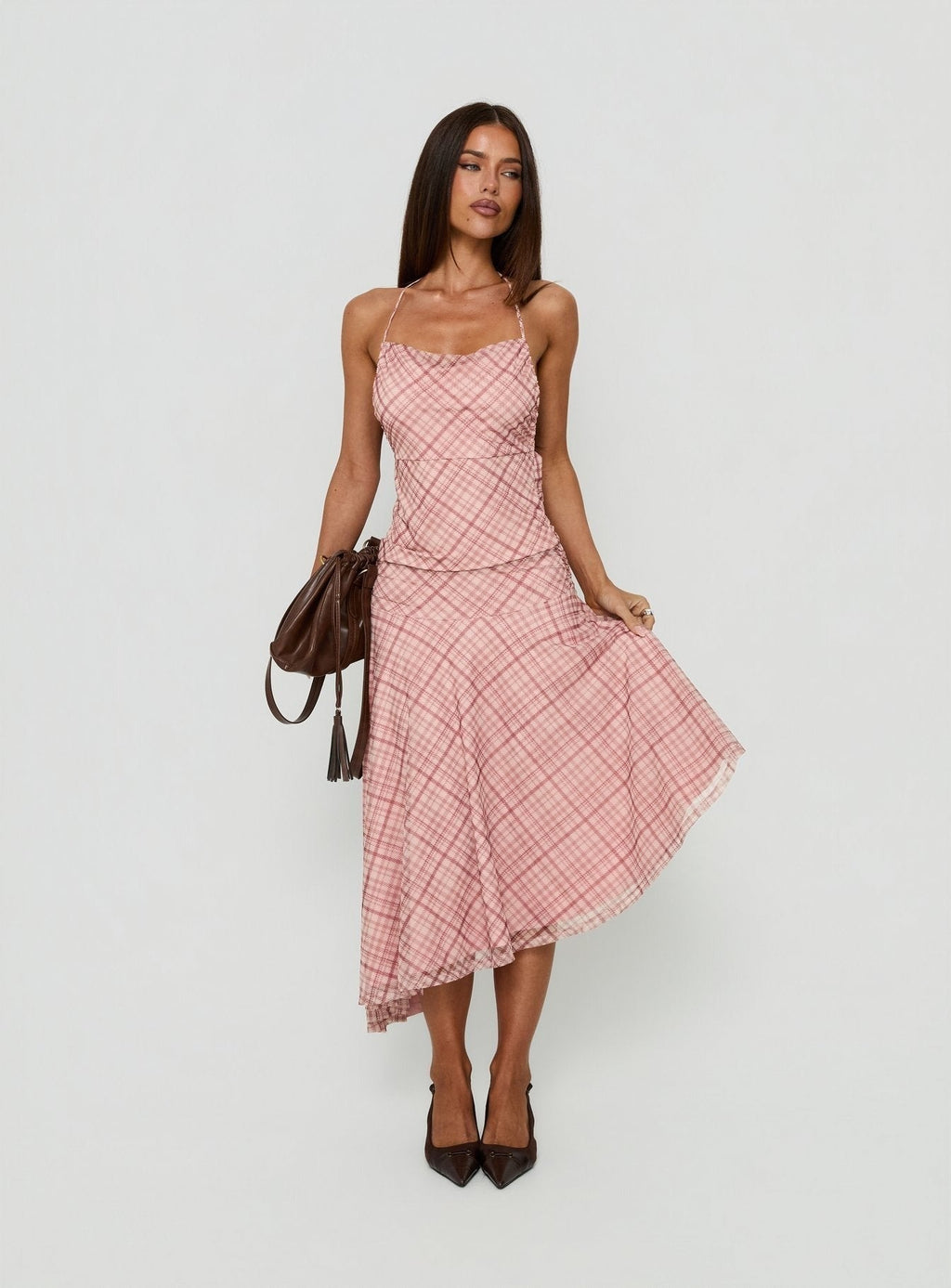 Waverlee Asymmetrical Midi Skirt Pink Check