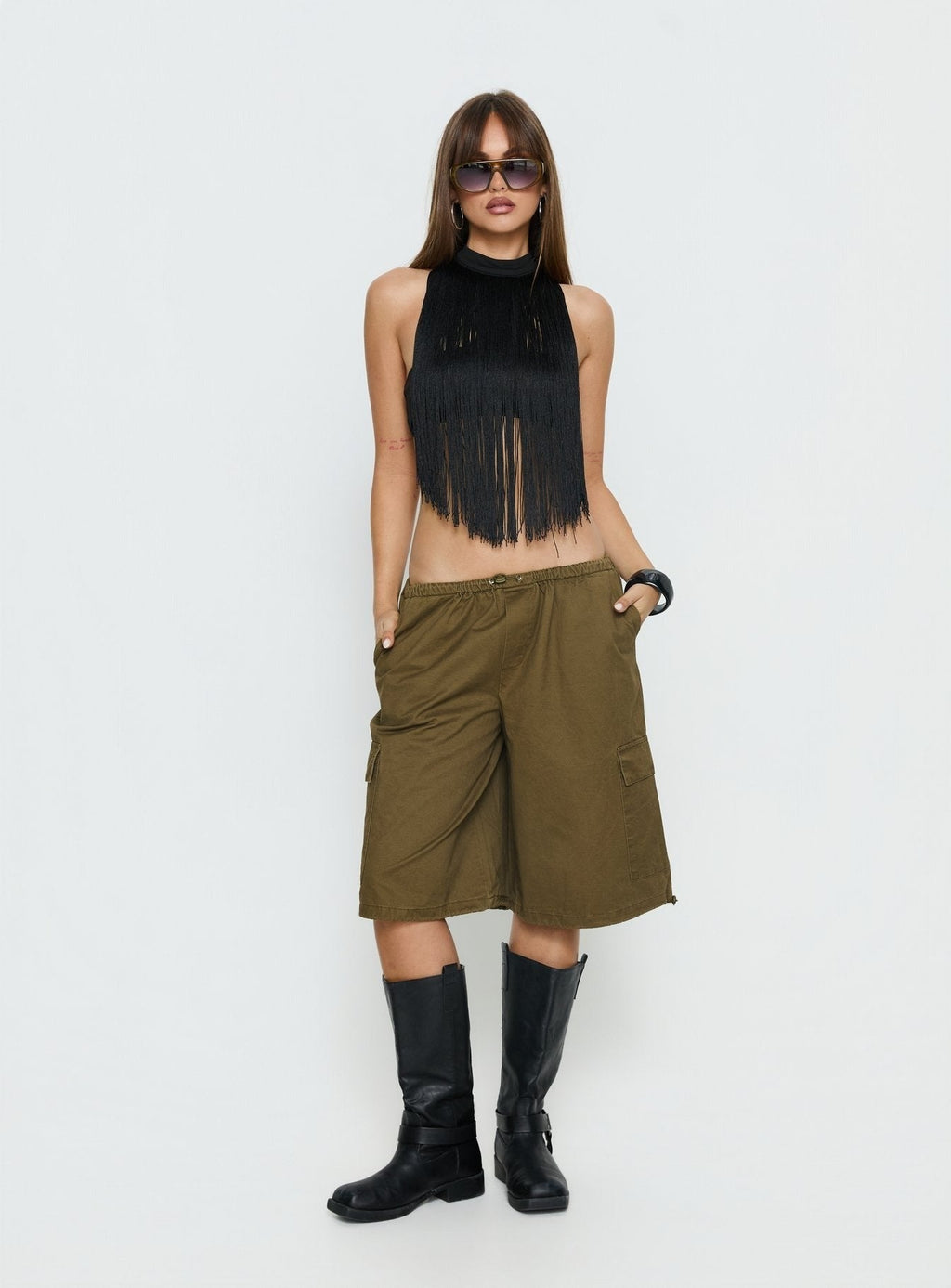 Allyza Baggy Cargo Shorts Olive