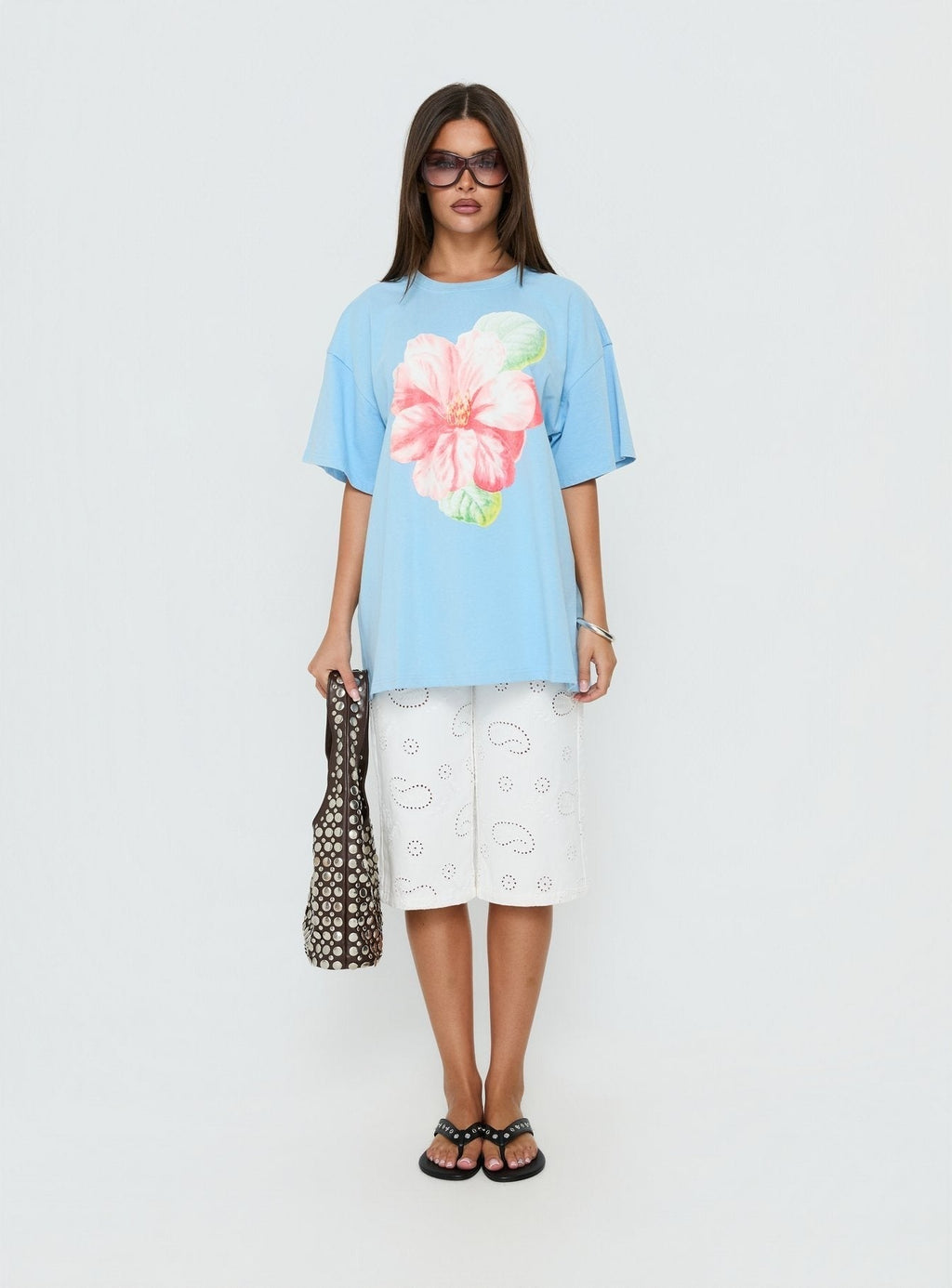 Floral Daydream Oversized Graphic Tee Washed Blue