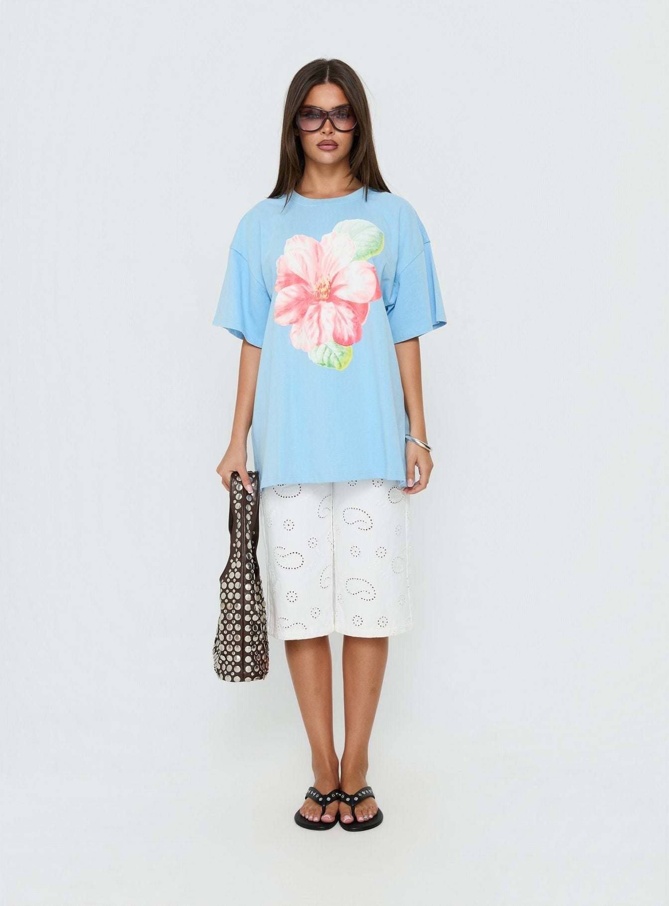 Floral Daydream Oversized Graphic Tee Washed Blue