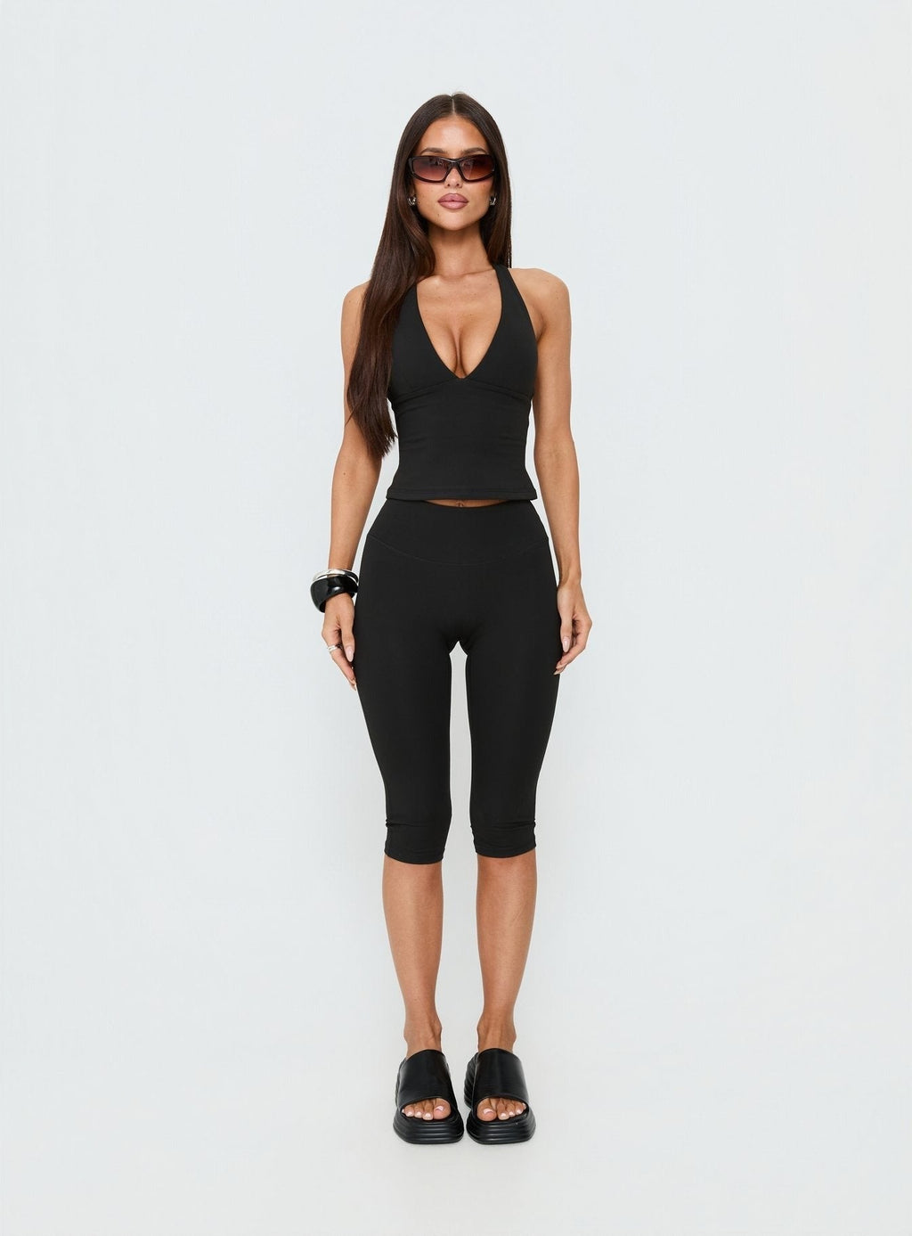 Habitual Active Longline Plunge Neck Tank Top Black