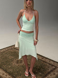 Natabelle Lace Detail Midi Skirt Mint