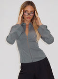 Dawna Hook And Eye Corset Top Grey Pinstripe