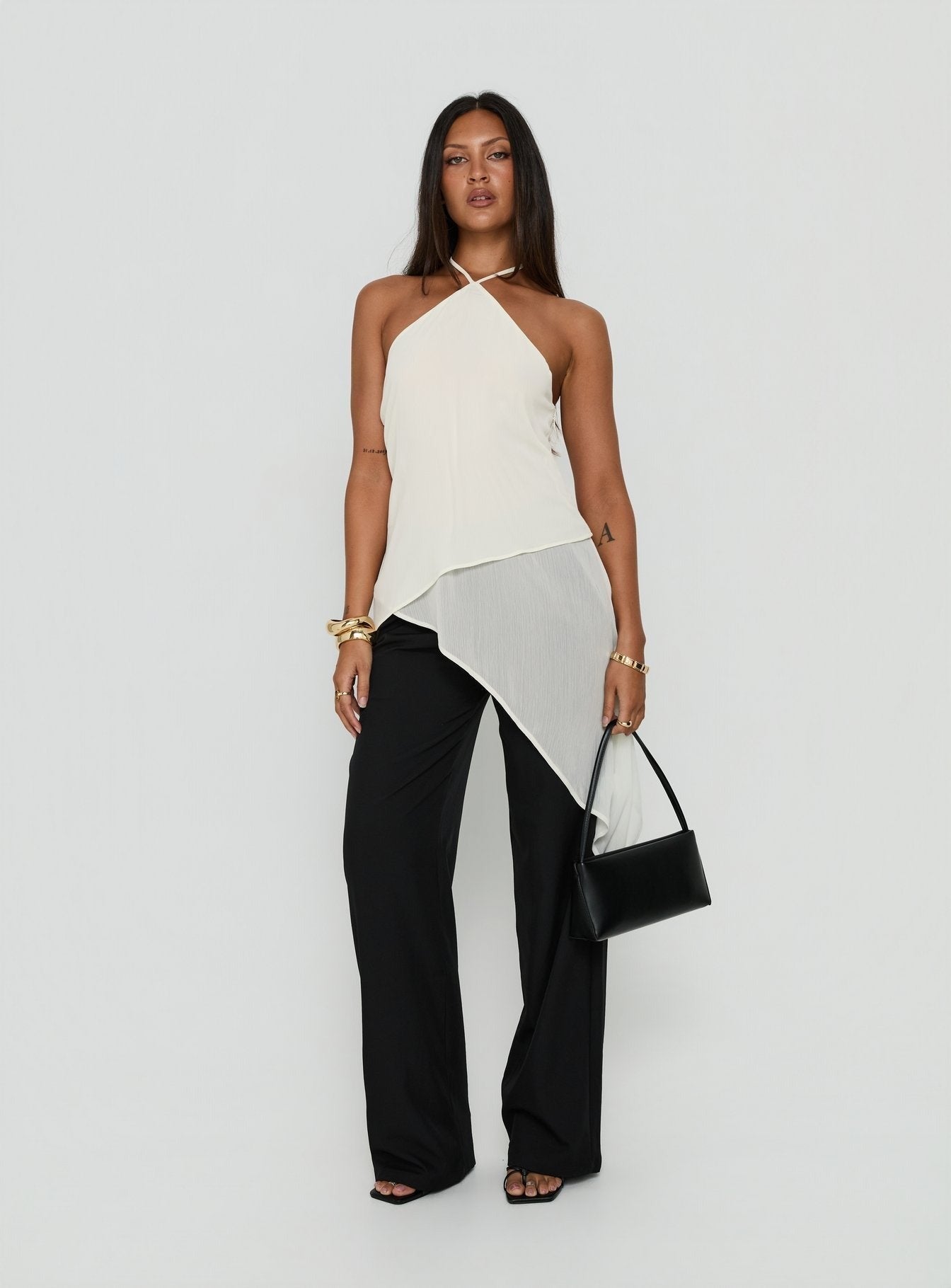 Eternal Optimist Longline Chiffon Arrowneck Top Cream