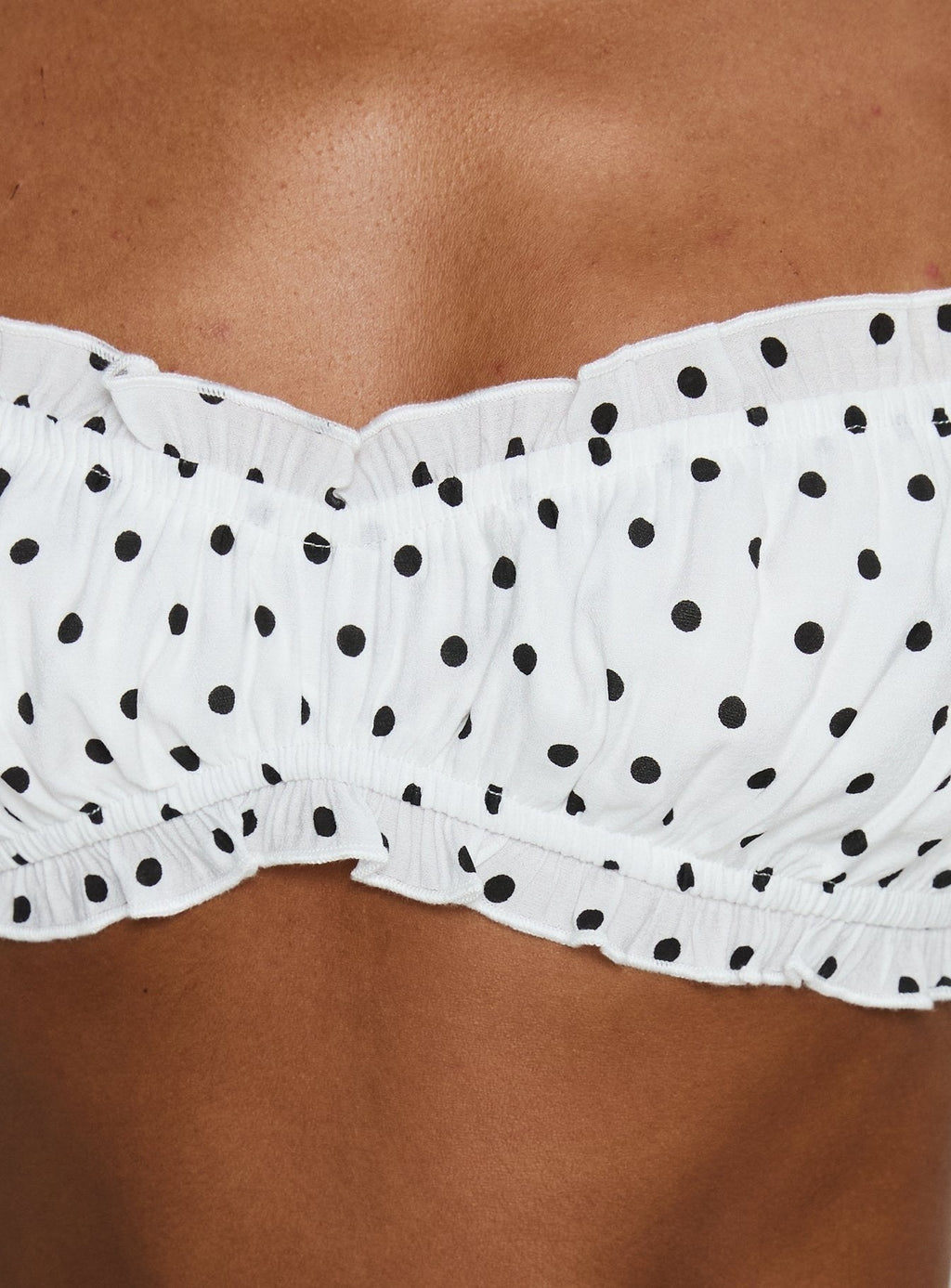 Honey Haze Micro Frill Crop Top White Polka