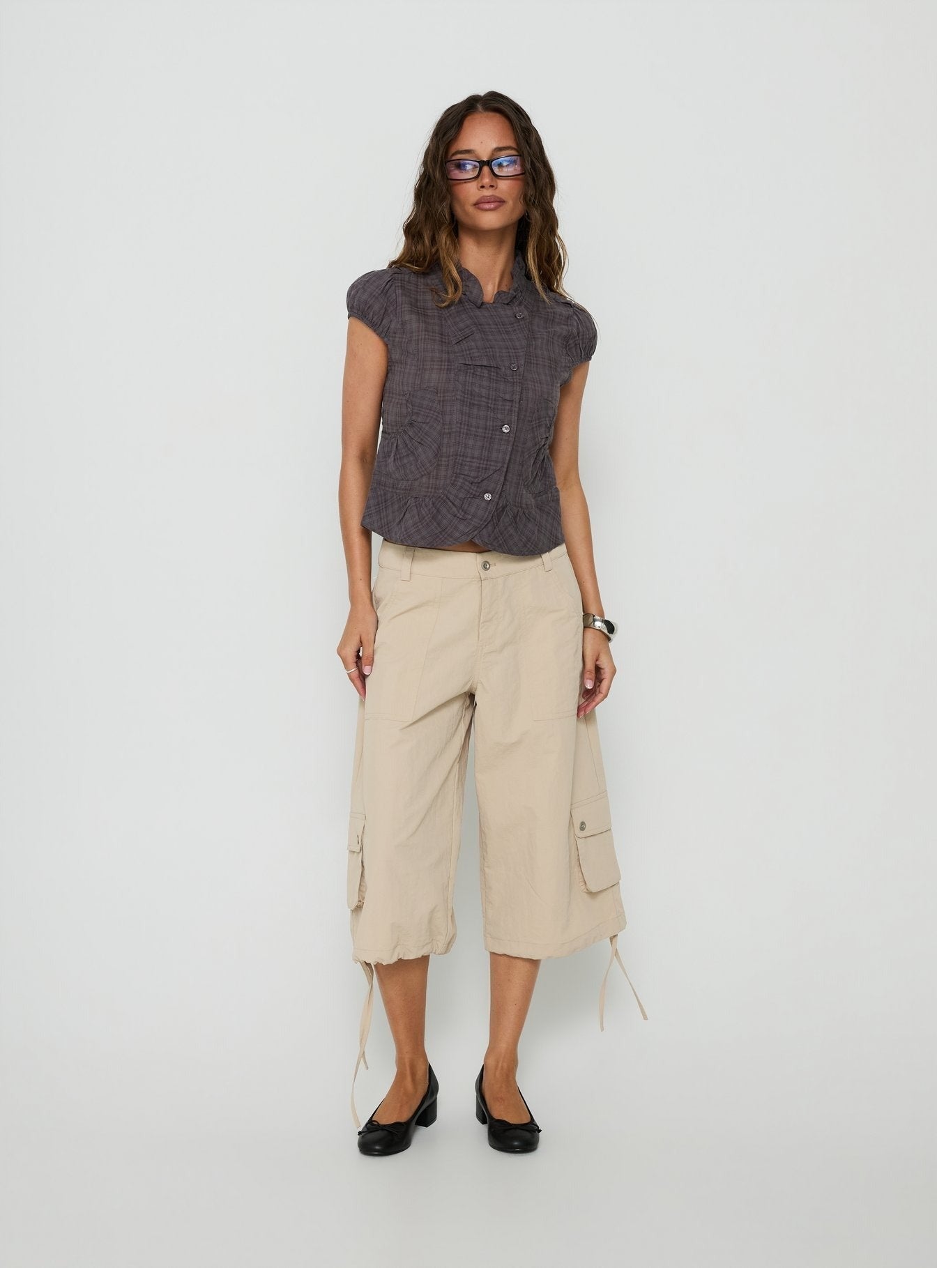 Aryalda Cap Sleeve Blouse Top Multi Check