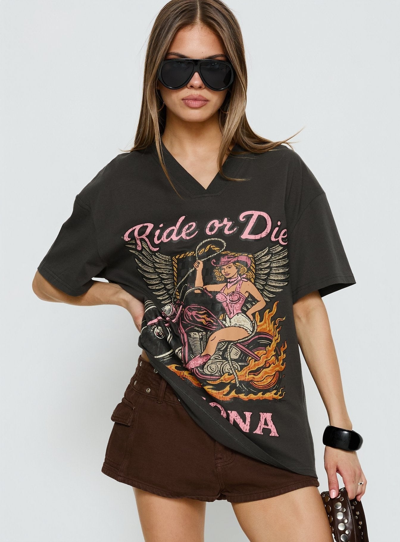 Ride or Die Daytona Oversized Graphic Tee Black