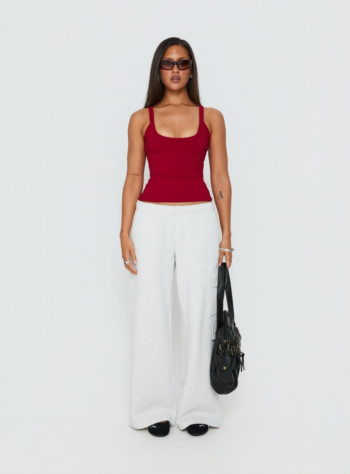 Kasper Cinched Longline Tank Top Wine
