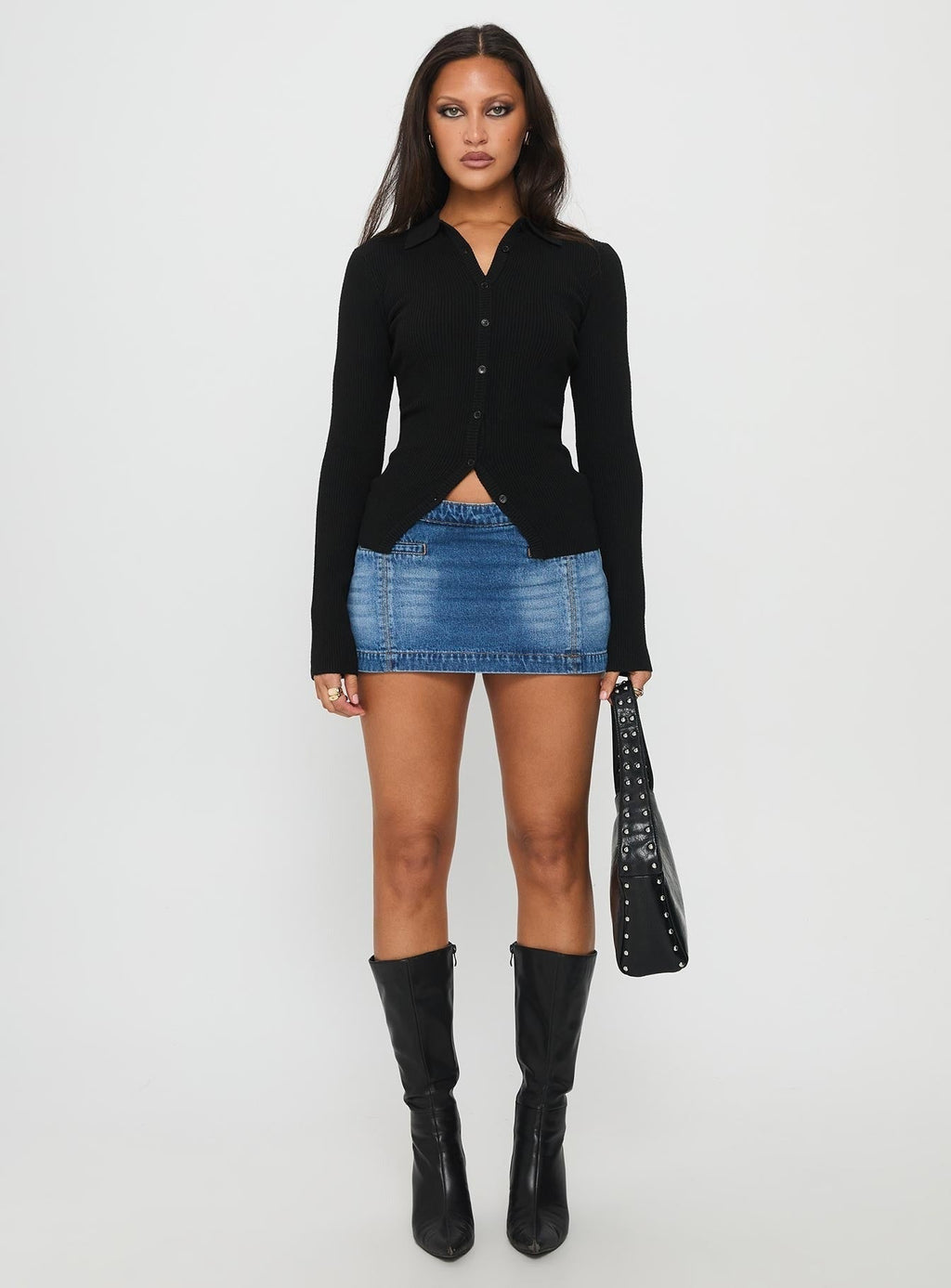 Rarity Collared Long Sleeve Top Black