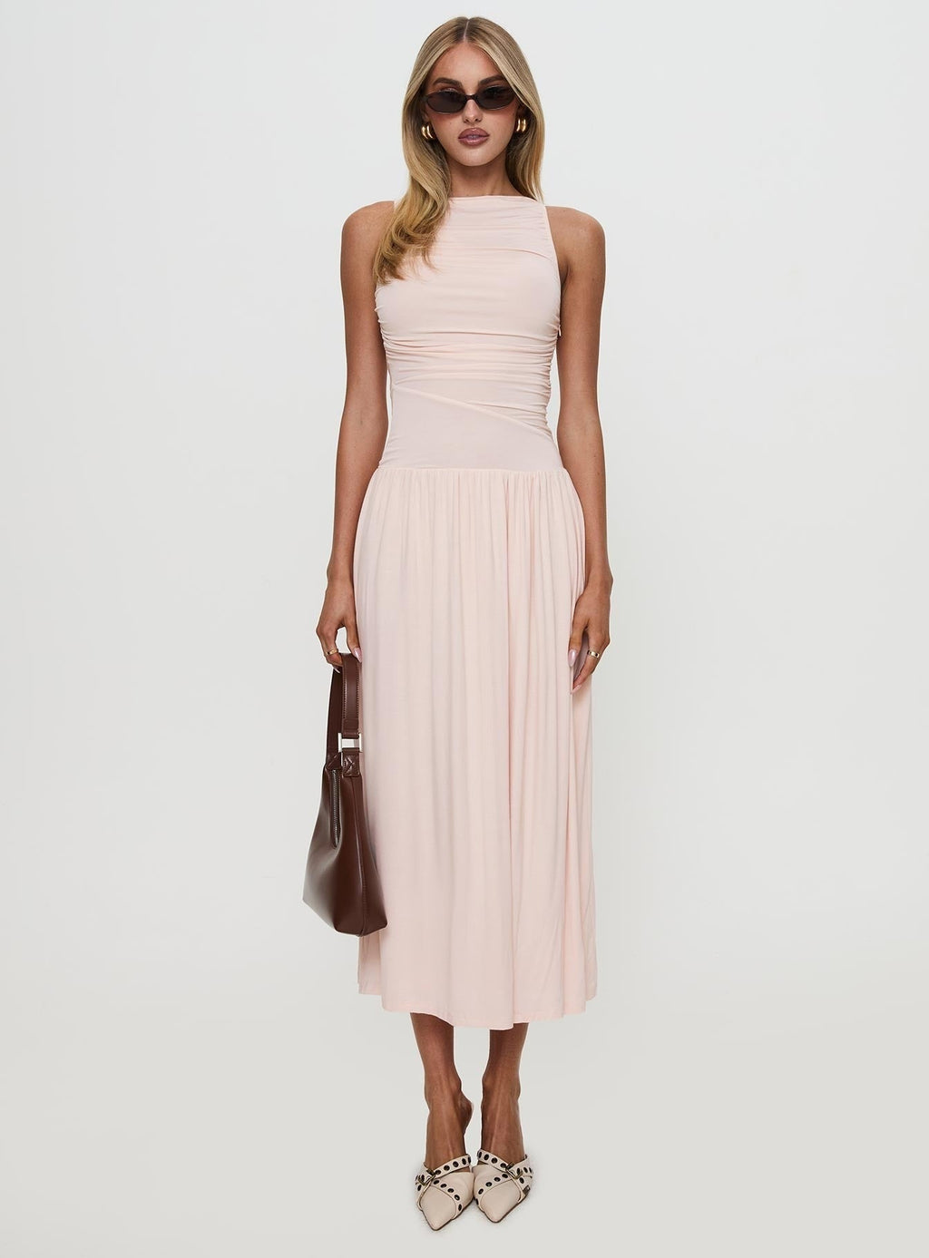 Reveur Ruched Maxi Dress Pink