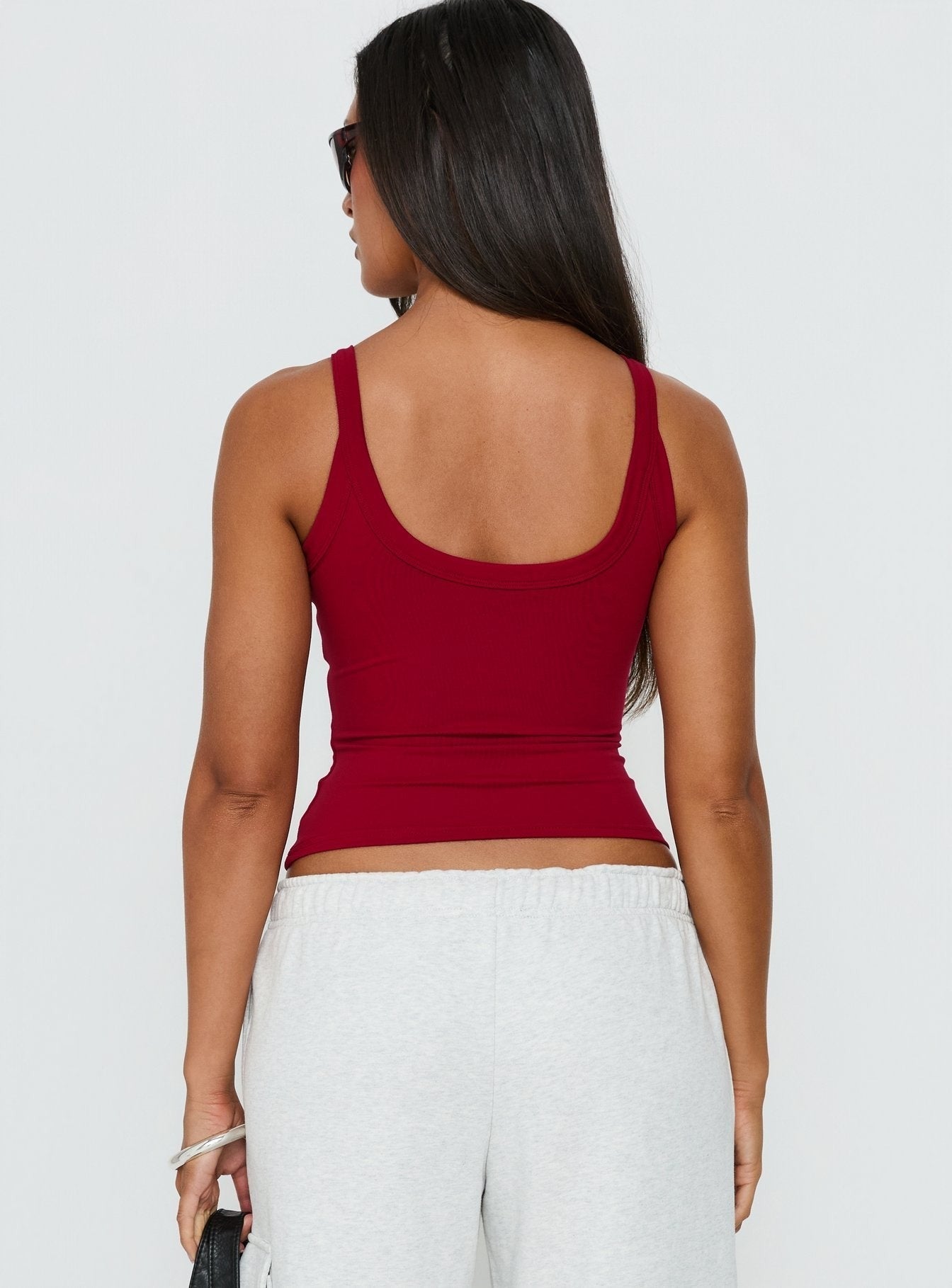Kasper Cinched Longline Tank Top Wine