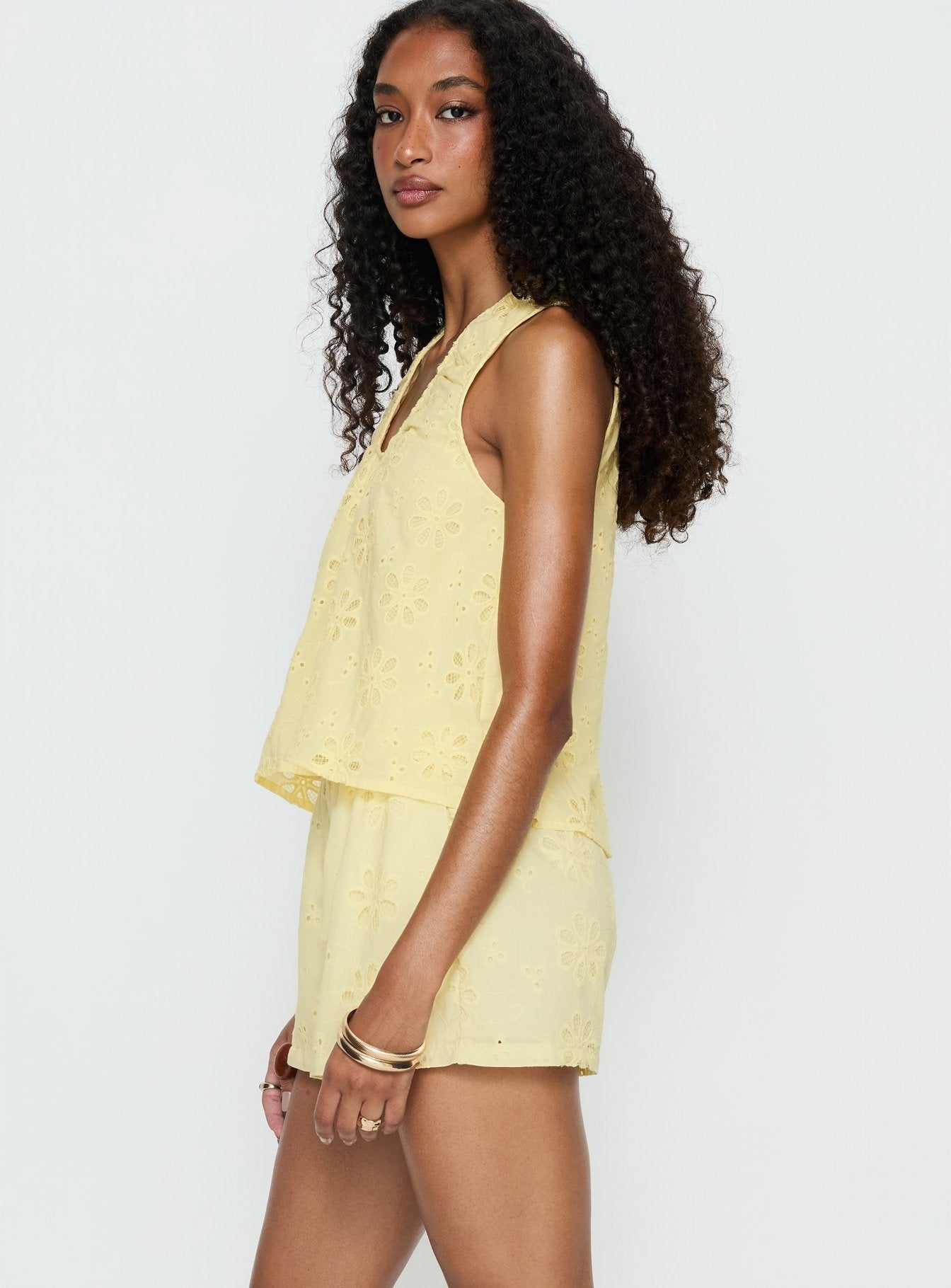 Lindey Embroidered Sleeveless Top Yellow