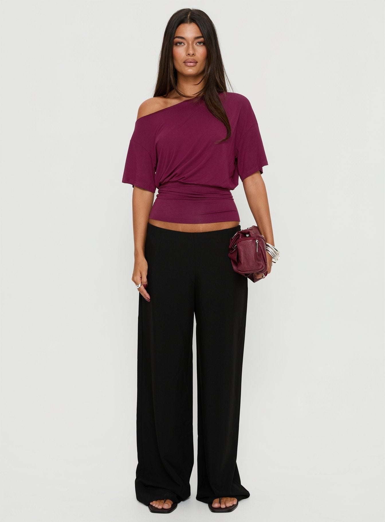 Ashlinn Off Shoulder Drapey Top Cherry Lacquer
