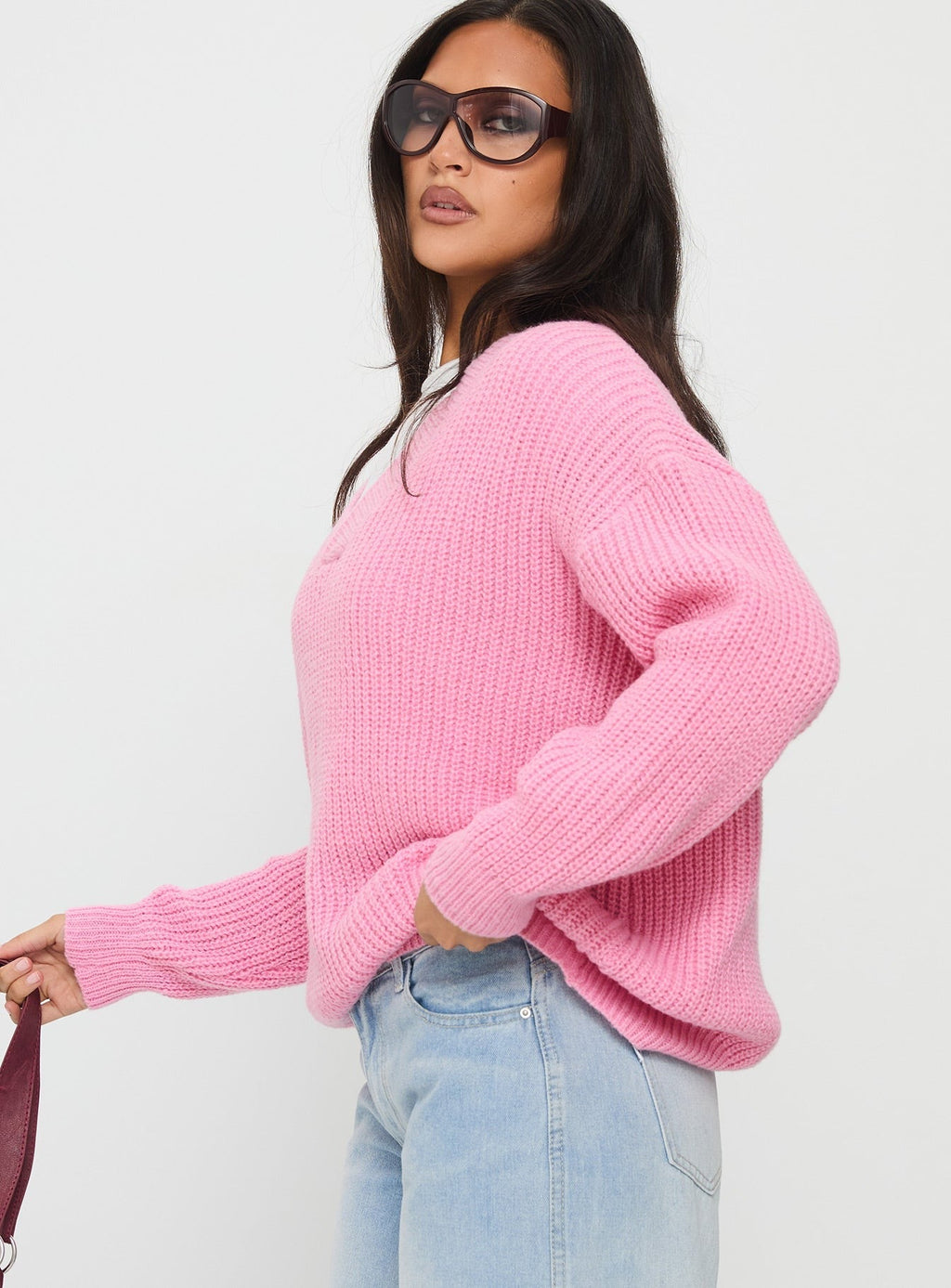 Zoea V Neck Knit Sweater Pink