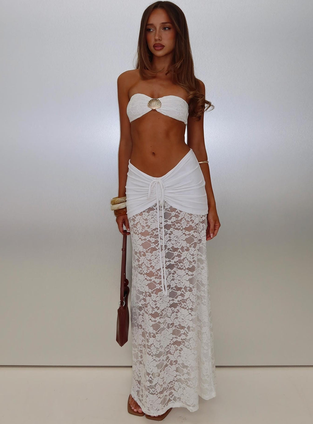 Eilise Hardware Detail Strapless Crop Top White