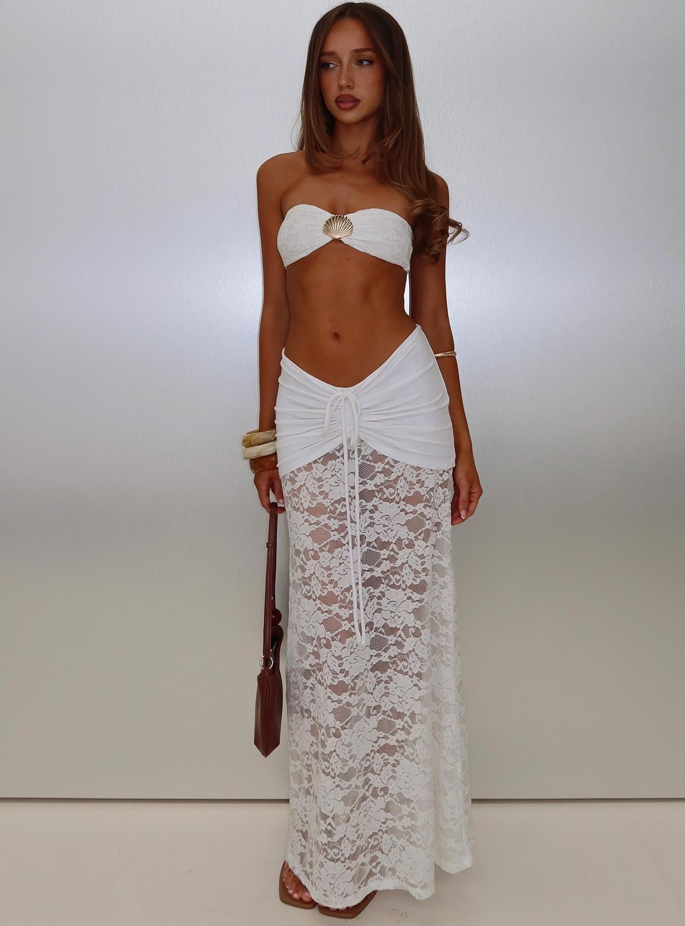 Eilise Hardware Detail Strapless Crop Top White