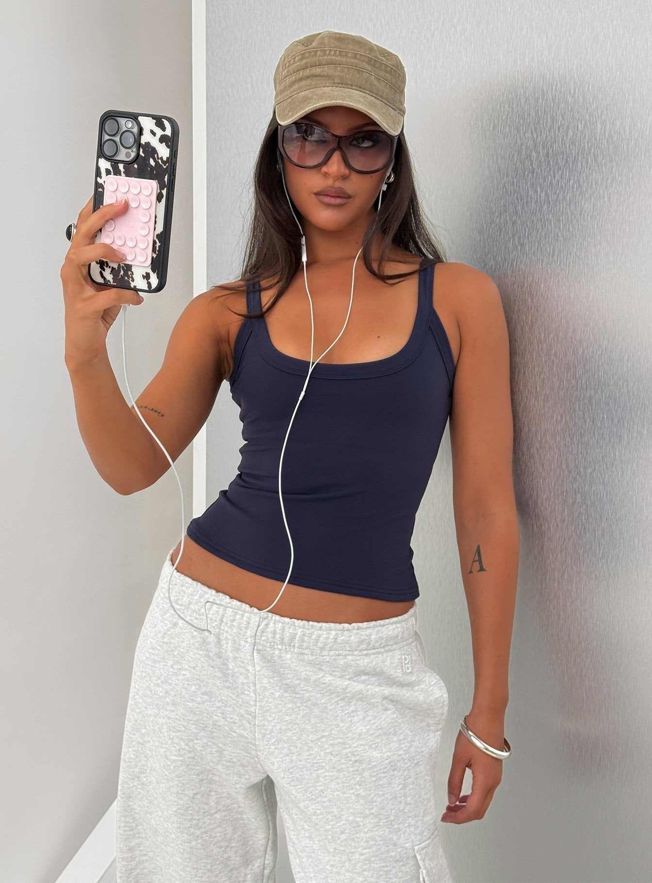 Kasper Cinched Longline Tank Top Navy