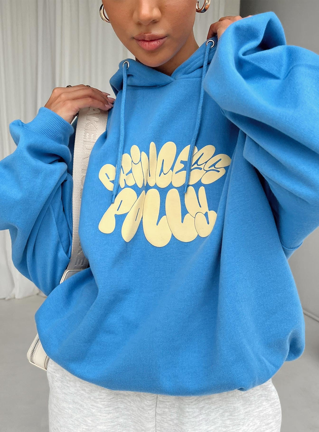 Princess Polly Hoodie Sweatshirt Bubble Text Blue / Yellow